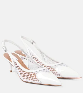 Alaia Le C√Ö¬ìur patent leather and fishnet slingback pumps