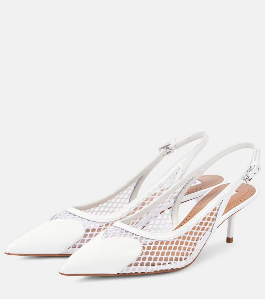 Alaia Le C√Ö¬ìur patent leather and fishnet slingback pumps