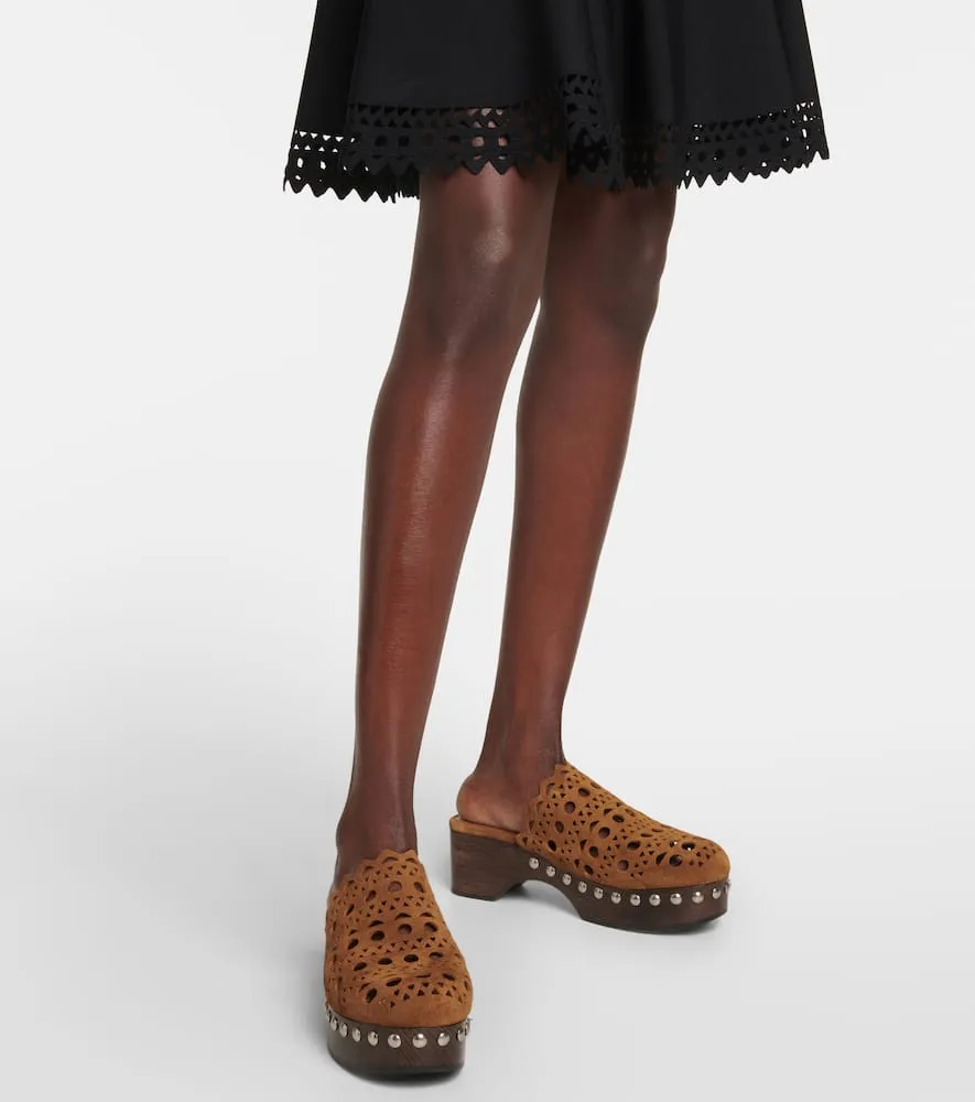 Alaia Vienne suede and wood clogs