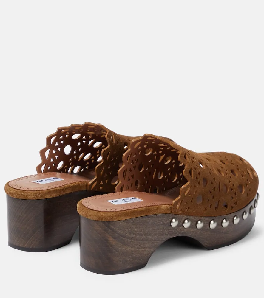 Alaia Vienne suede and wood clogs