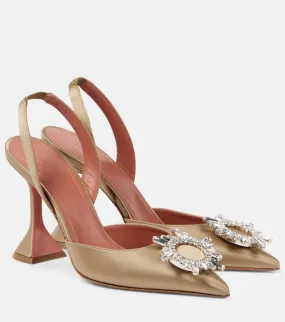 Amina Muaddi Begum 95 embellished satin slingback pumps