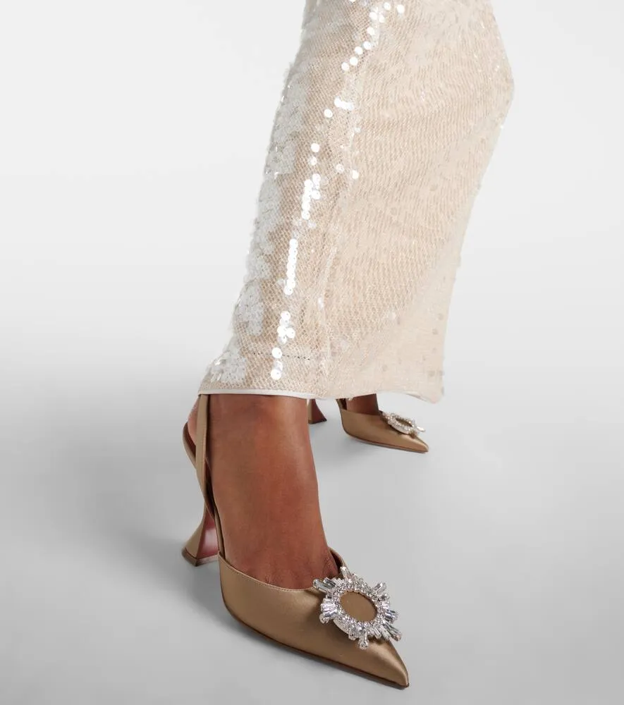 Amina Muaddi Begum 95 embellished satin slingback pumps