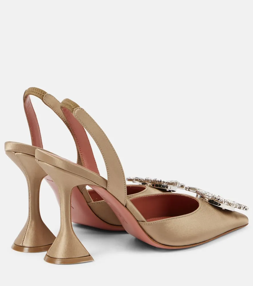 Amina Muaddi Begum 95 embellished satin slingback pumps