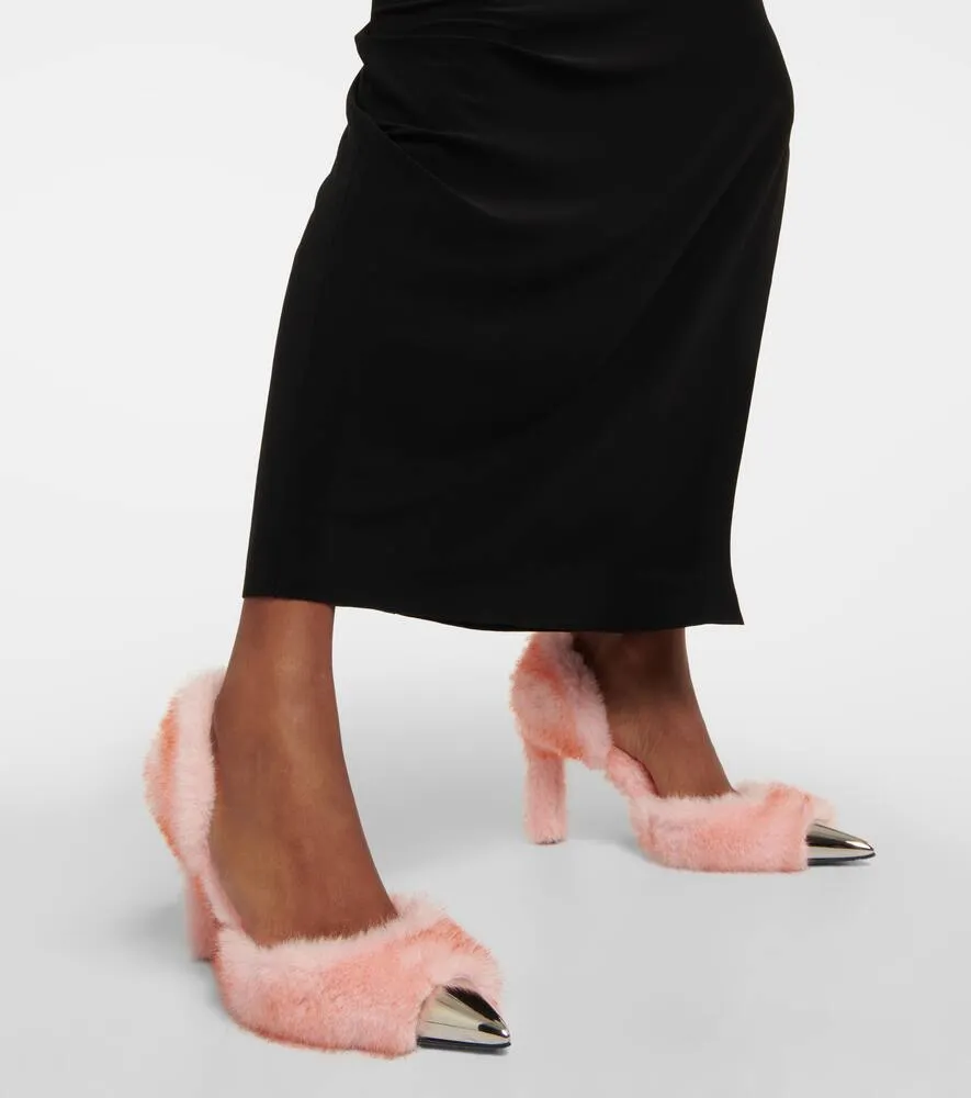 Area Dagger faux fur-trimmed pumps