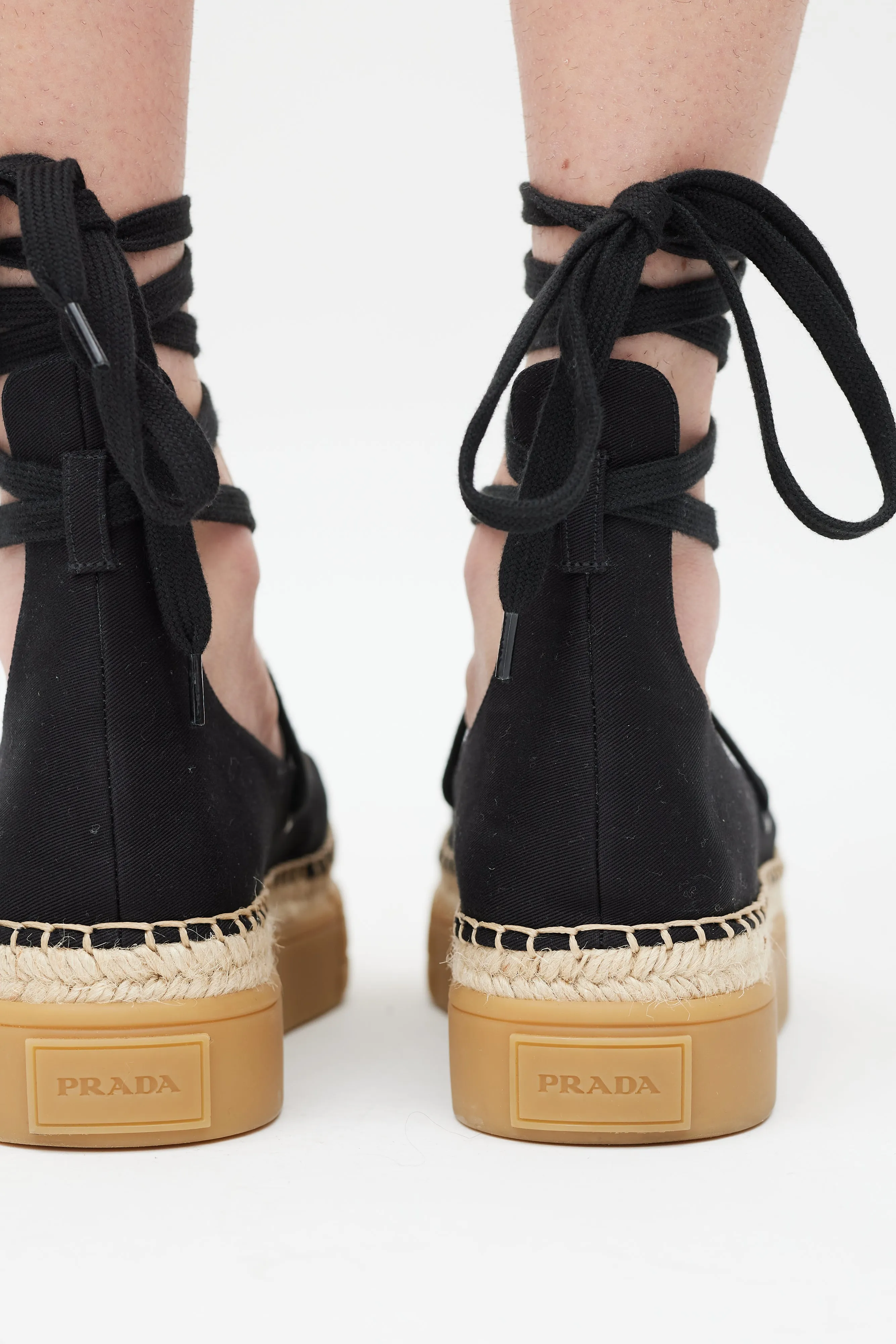 Black & Beige Flatform Espadrille Sandal