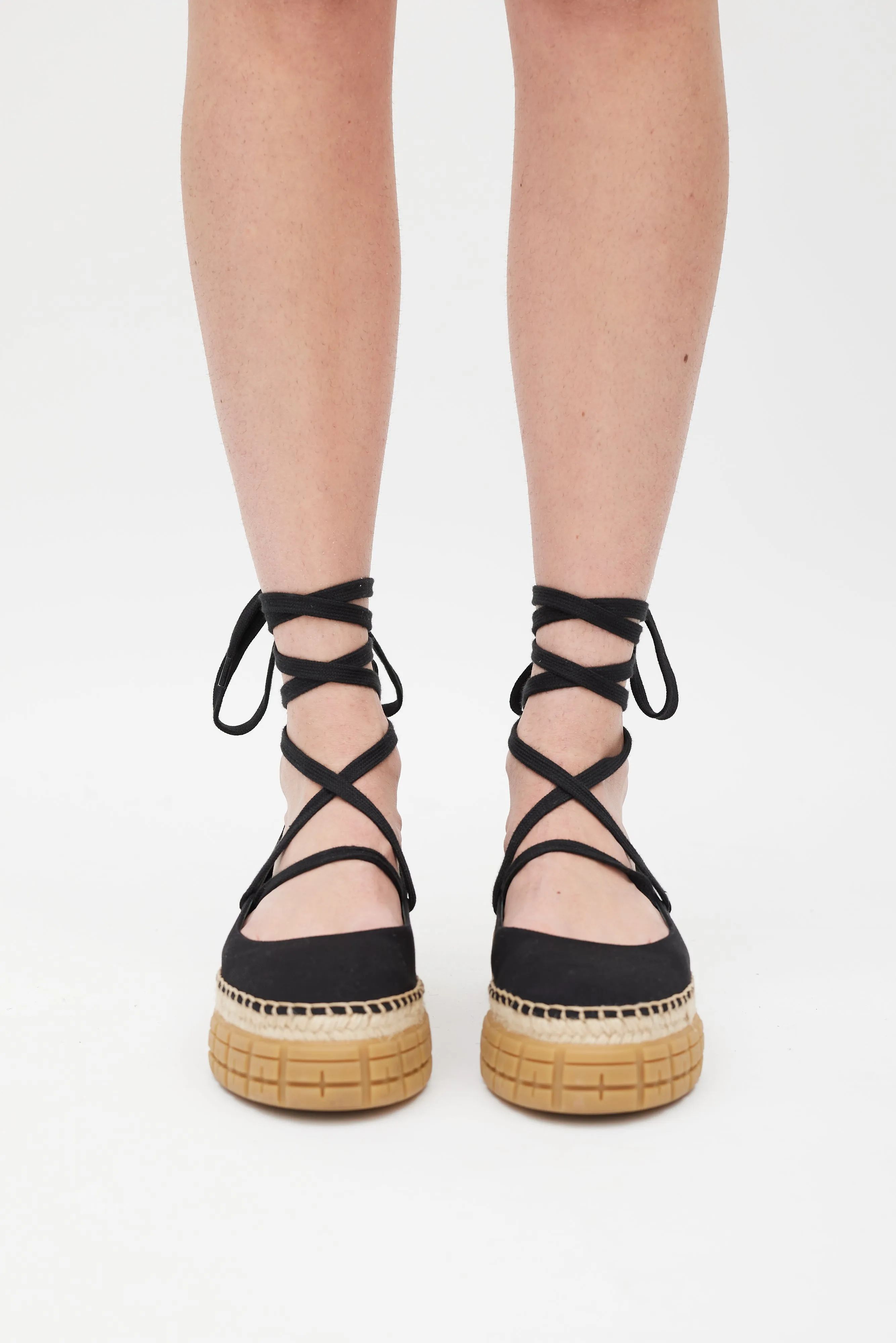 Black & Beige Flatform Espadrille Sandal