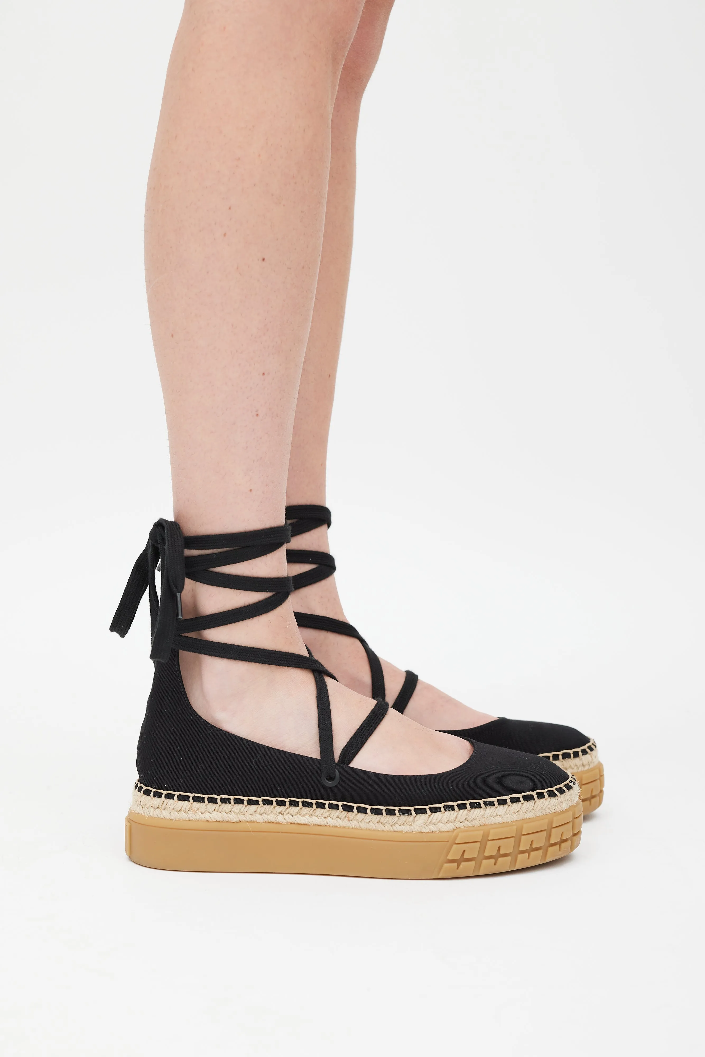 Black & Beige Flatform Espadrille Sandal
