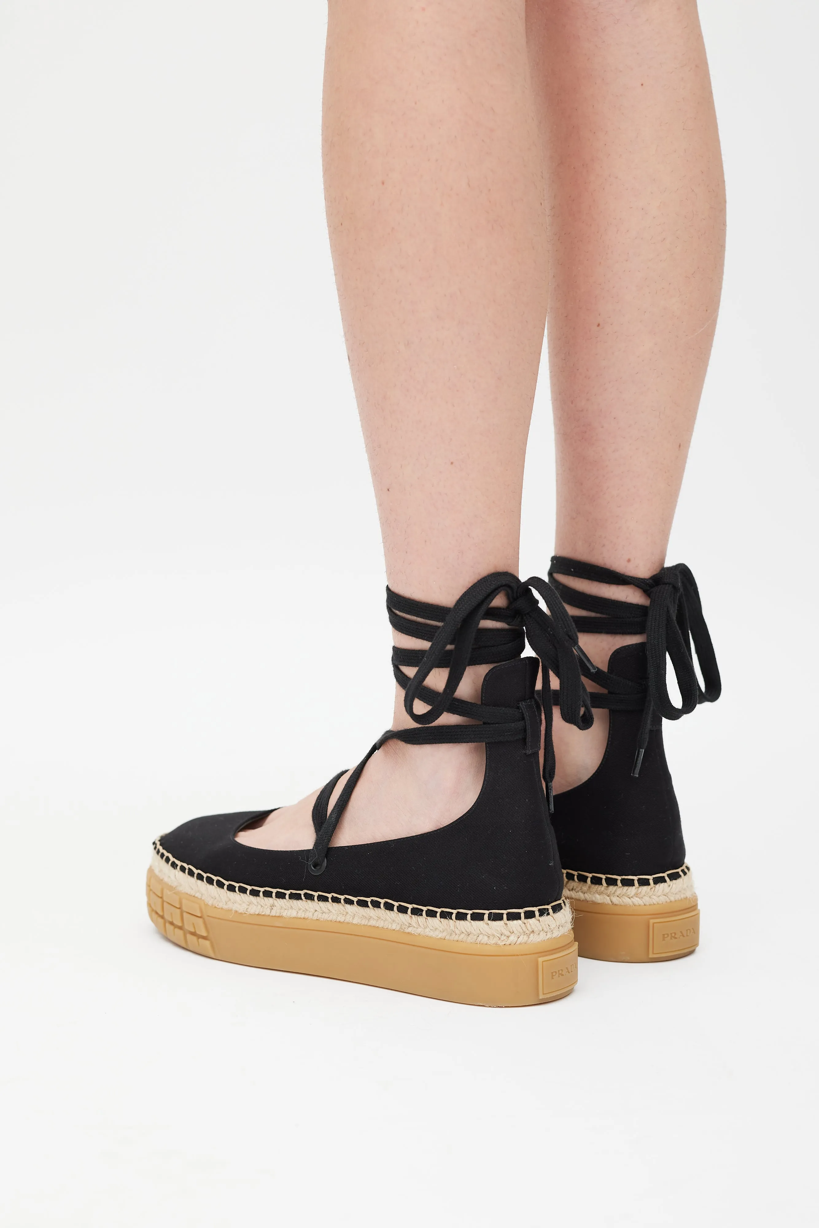 Black & Beige Flatform Espadrille Sandal