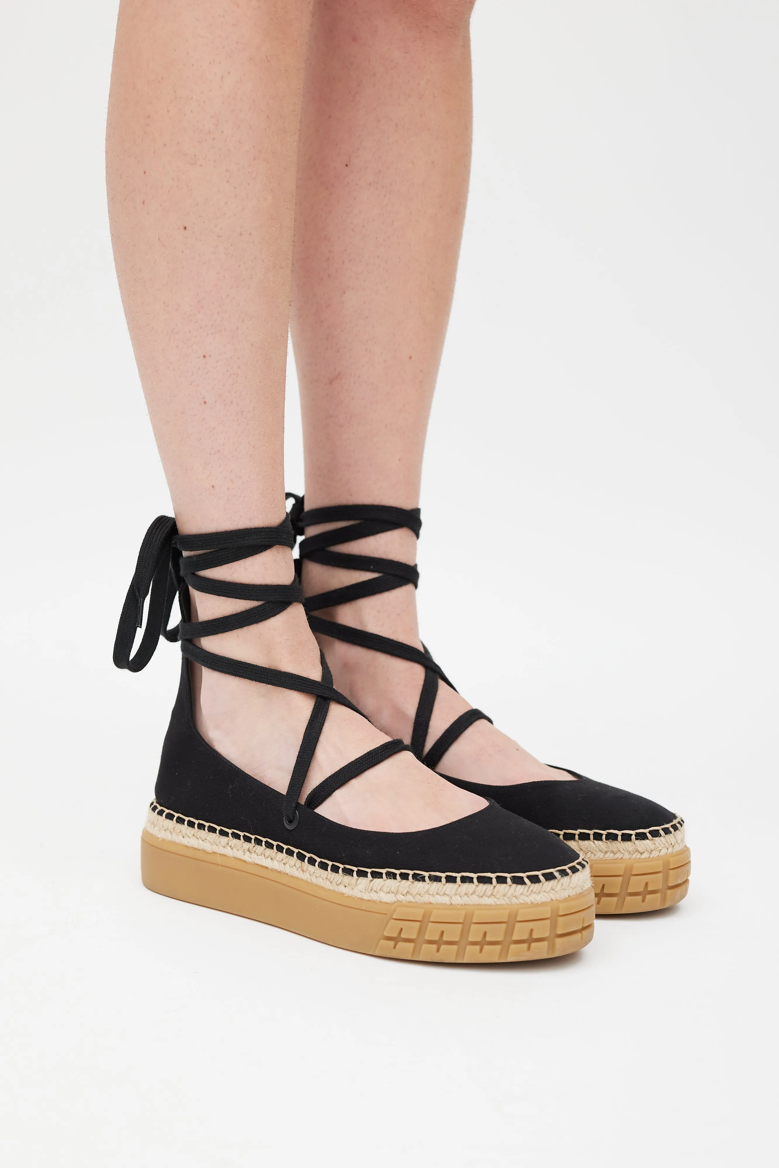 Black & Beige Flatform Espadrille Sandal