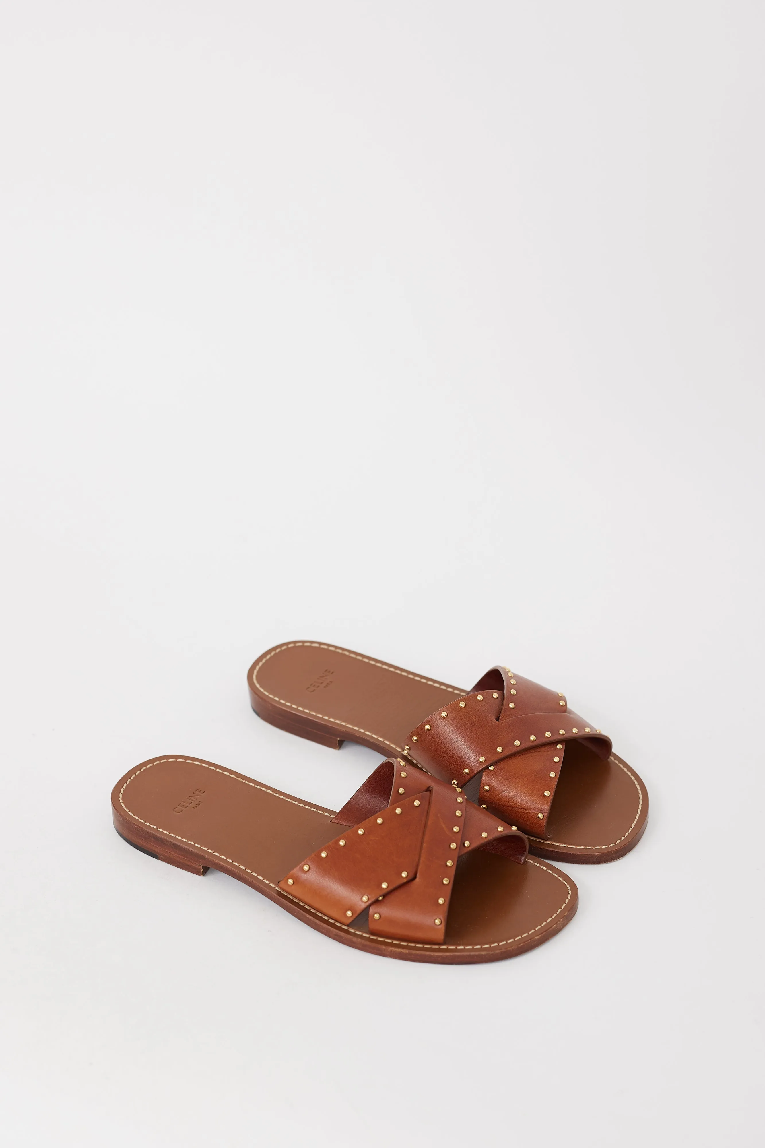 Brown & Gold Studded Leather Lerins Sandal