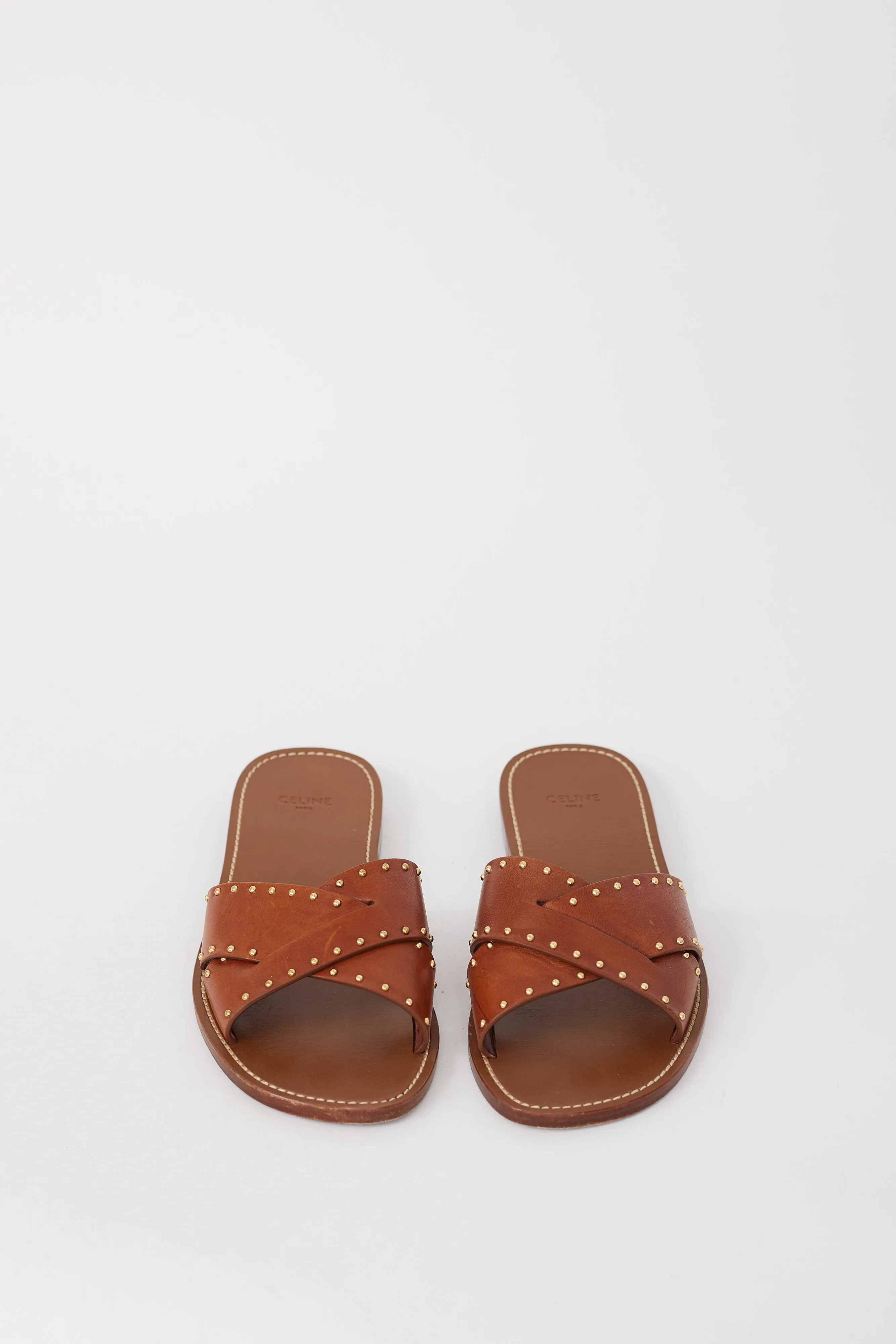 Brown & Gold Studded Leather Lerins Sandal