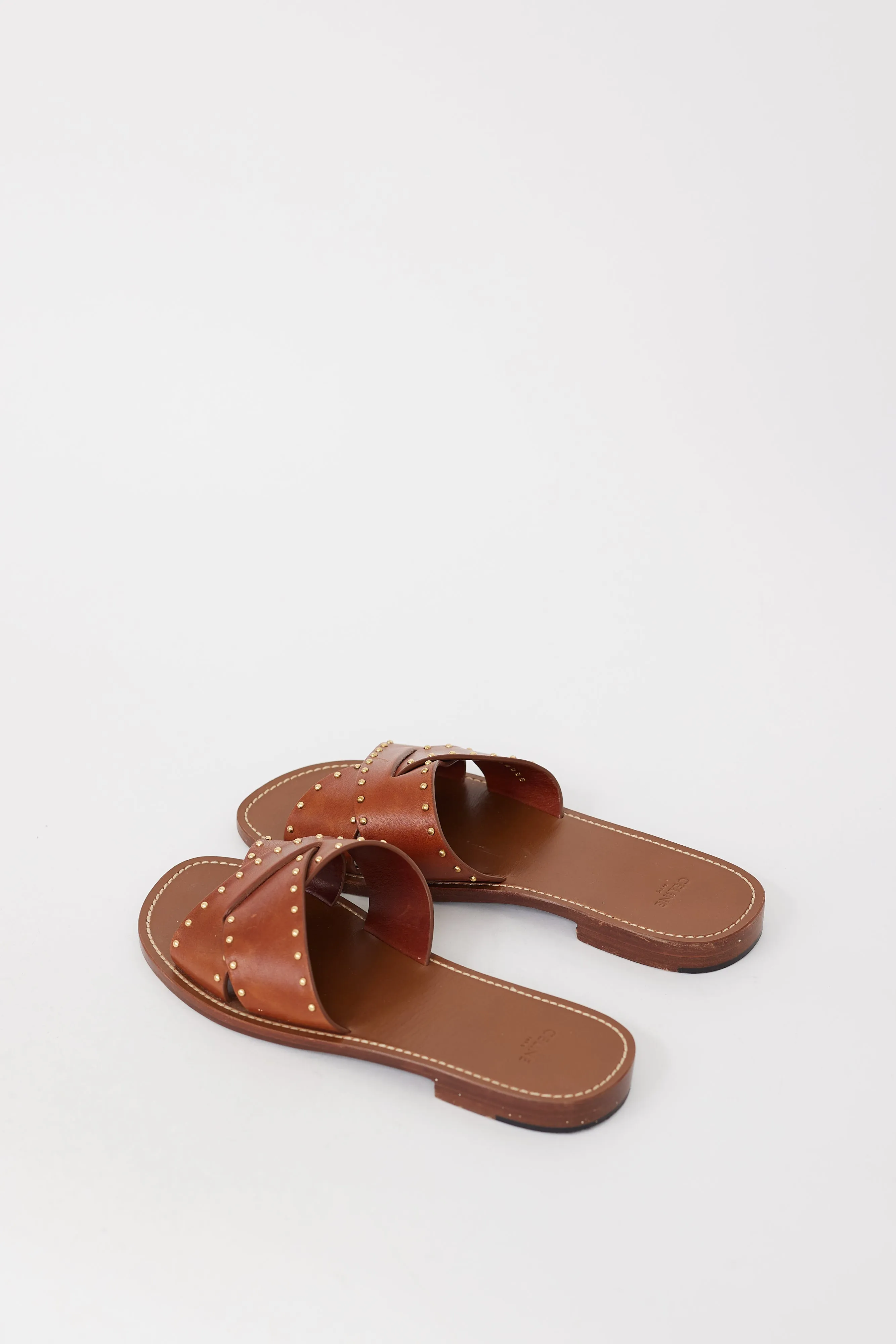 Brown & Gold Studded Leather Lerins Sandal
