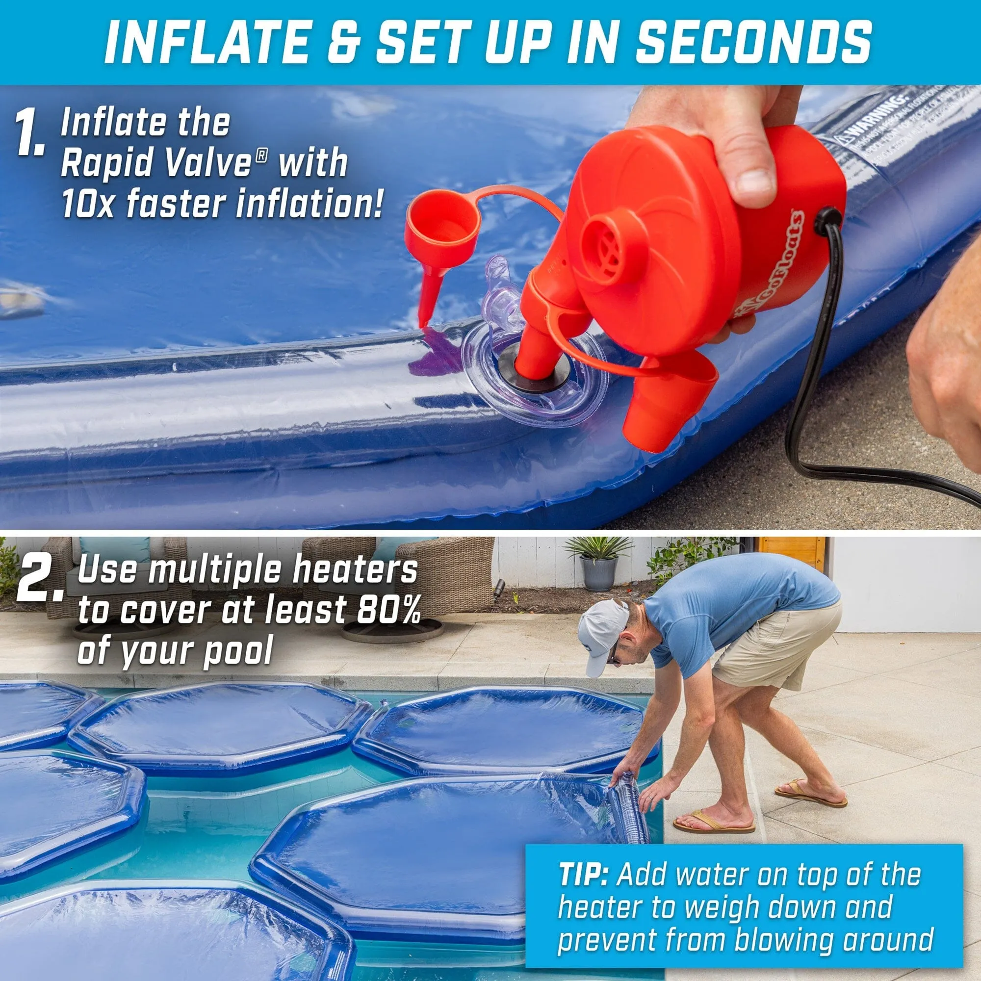 GoFloats V2 Inflatable Solar Pool Heaters - 12 Pack