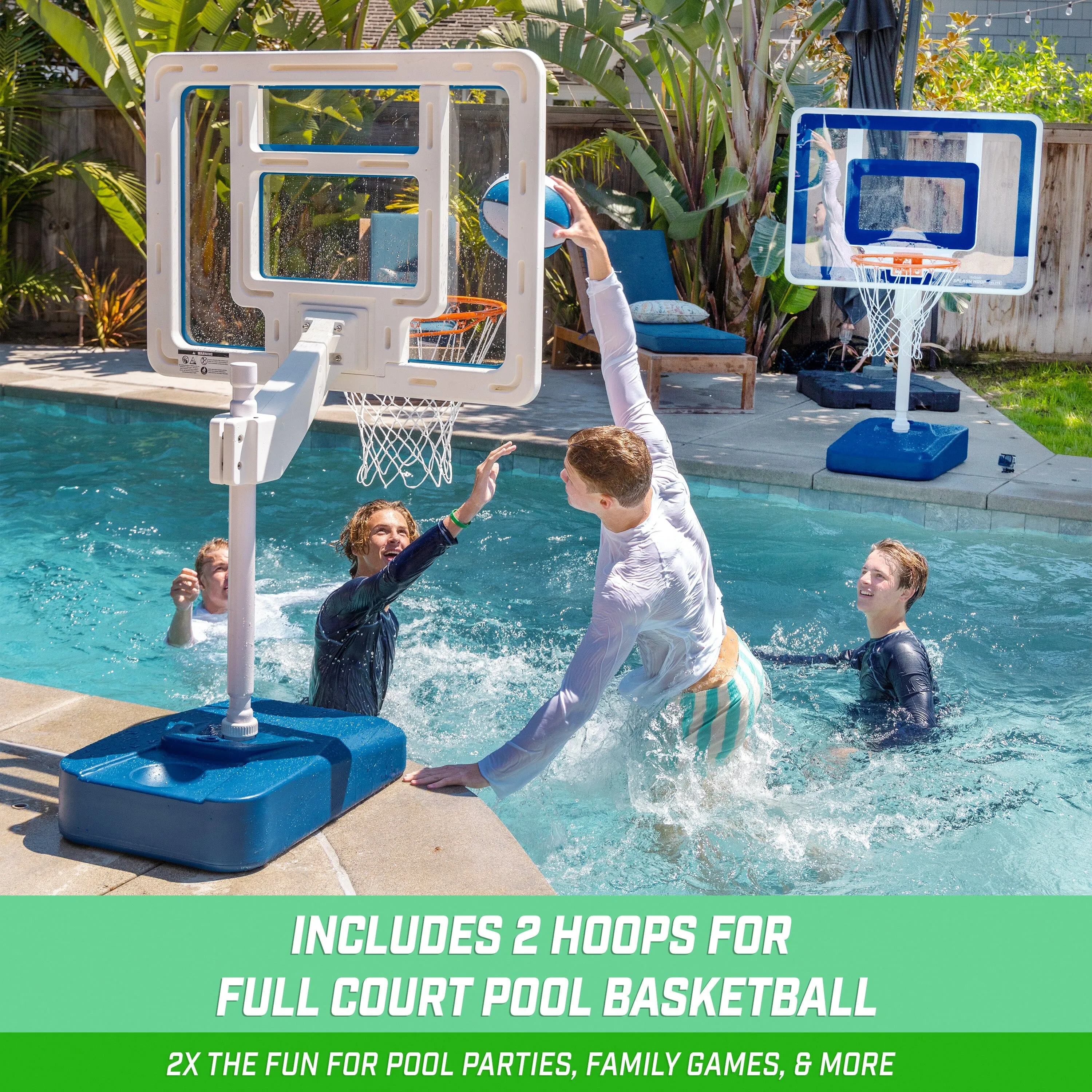GoSports Splash Hoop ELITE 2-in-1 Full Court Pool Basketball & Volleyball Game Set