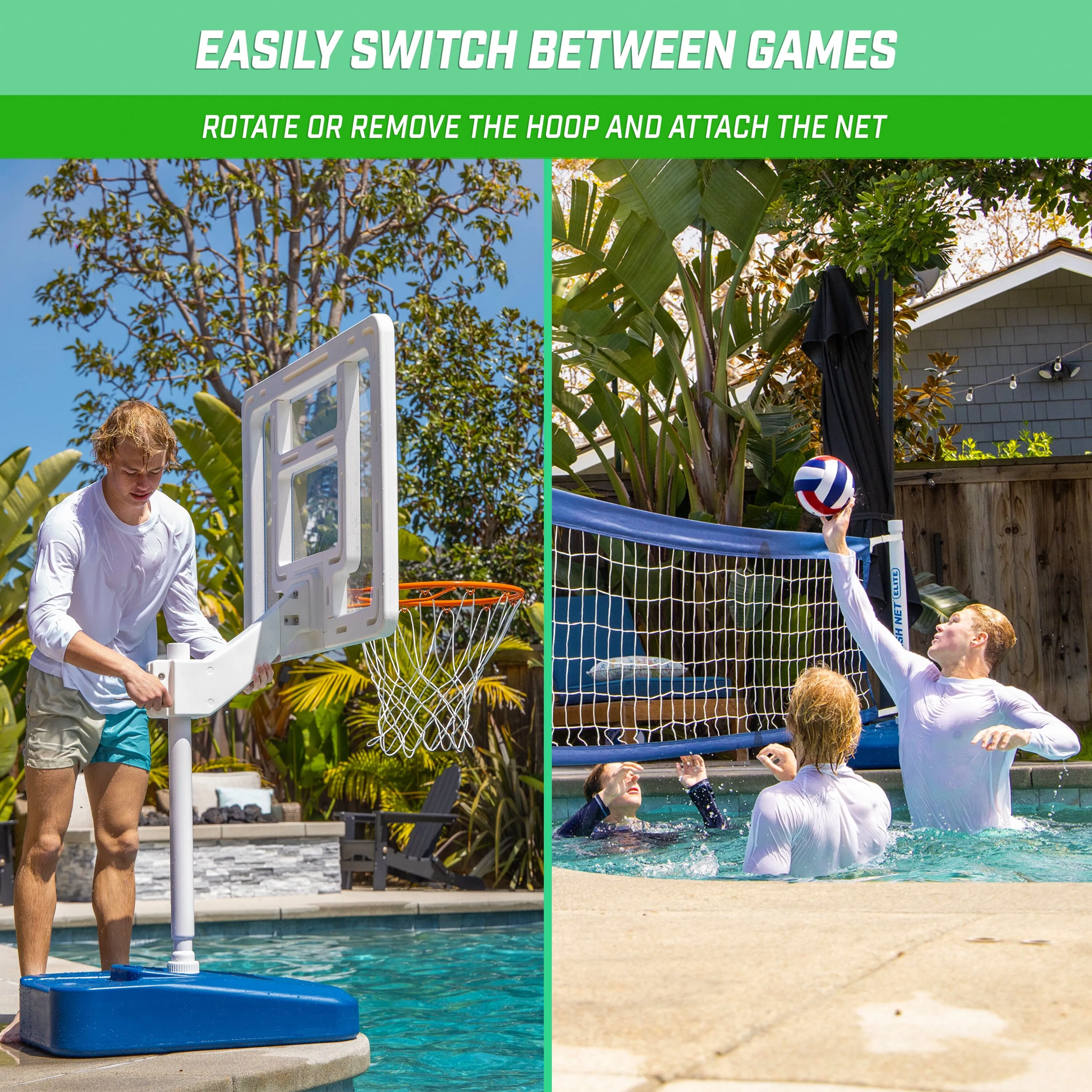 GoSports Splash Hoop ELITE 2-in-1 Pool Basketball & Volleyball Game Set