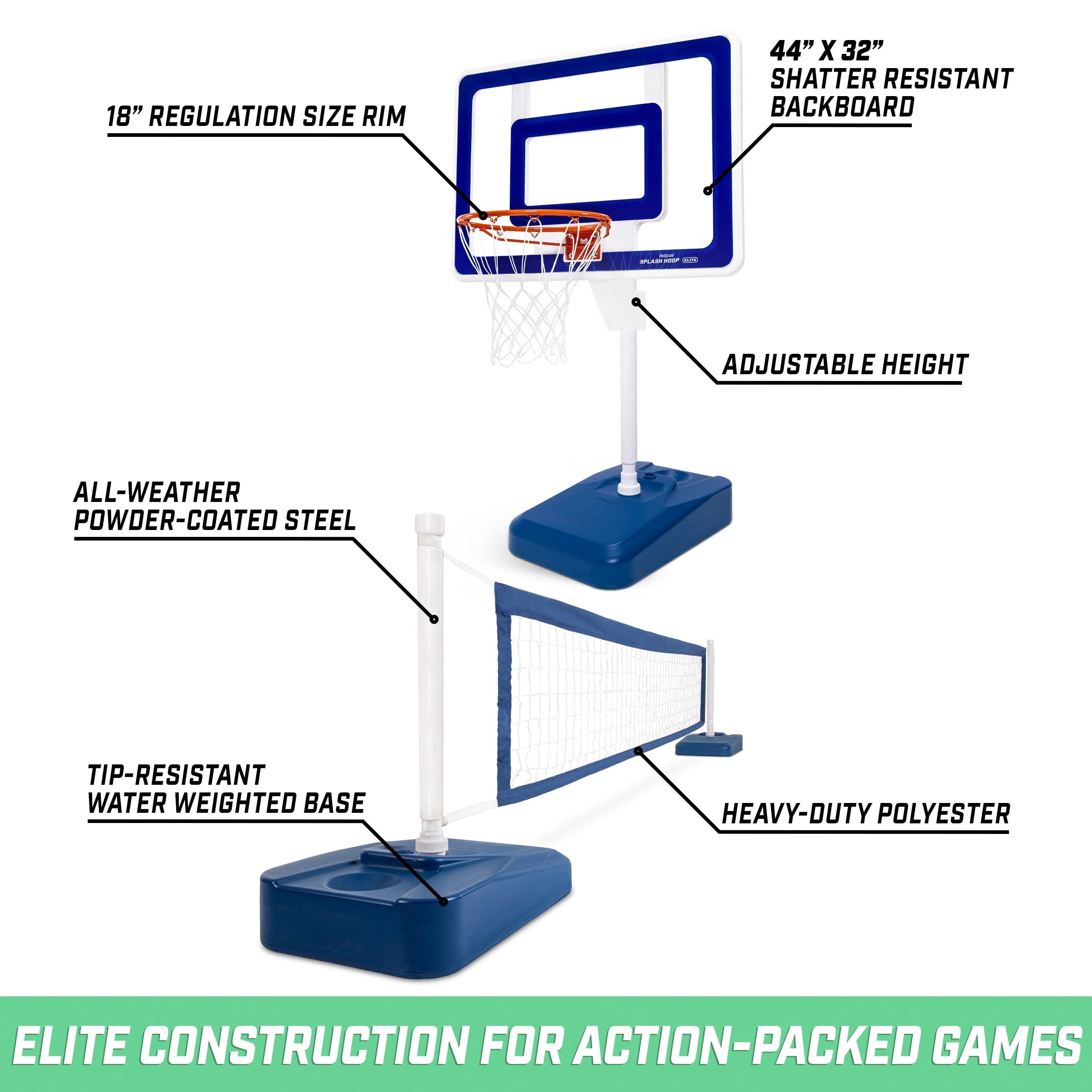 GoSports Splash Hoop ELITE 2-in-1 Pool Basketball & Volleyball Game Set