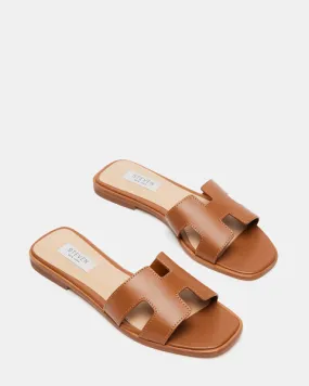 Haydn - H Strap Leather Sandal Slides - Cognac