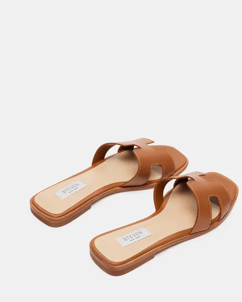 Haydn - H Strap Leather Sandal Slides - Cognac