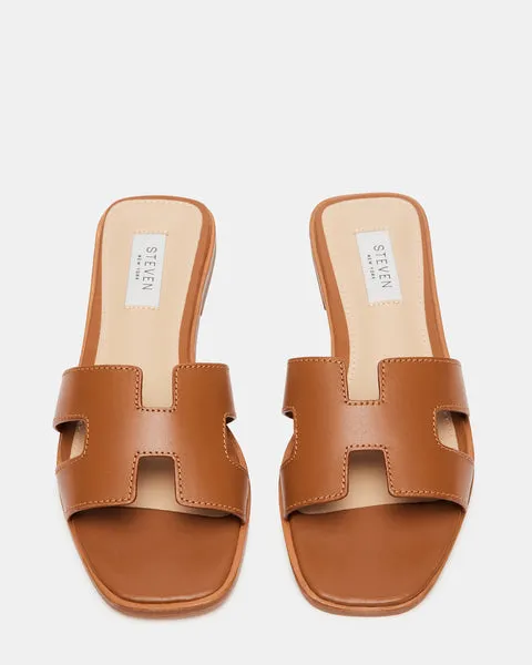 Haydn - H Strap Leather Sandal Slides - Cognac