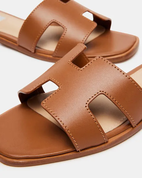 Haydn - H Strap Leather Sandal Slides - Cognac