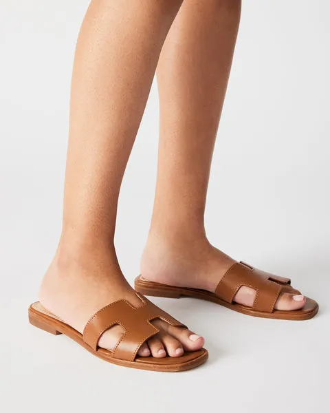 Haydn - H Strap Leather Sandal Slides - Cognac