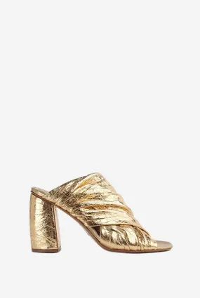 Heeled sandal in lamé calfskin