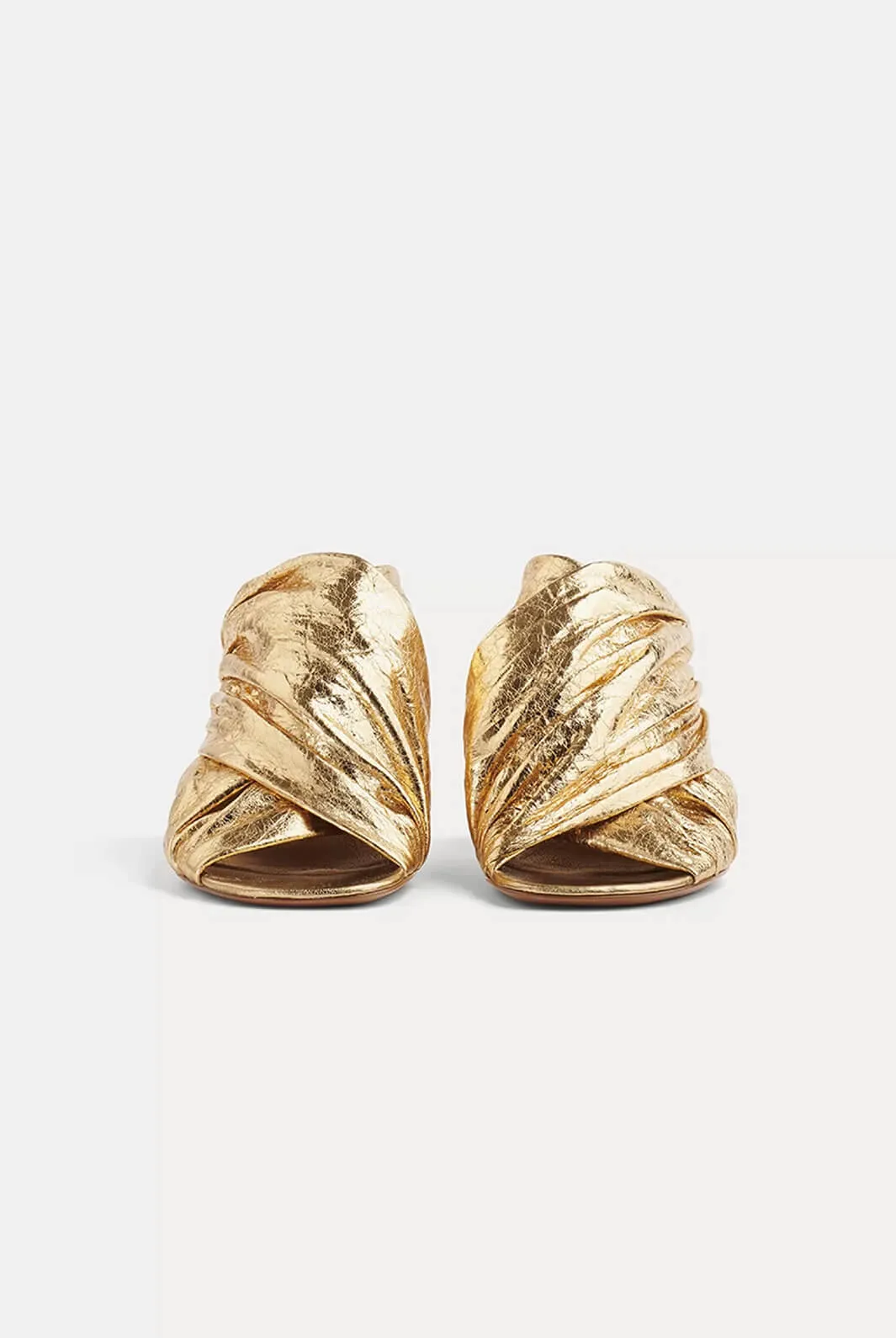 Heeled sandal in lamé calfskin