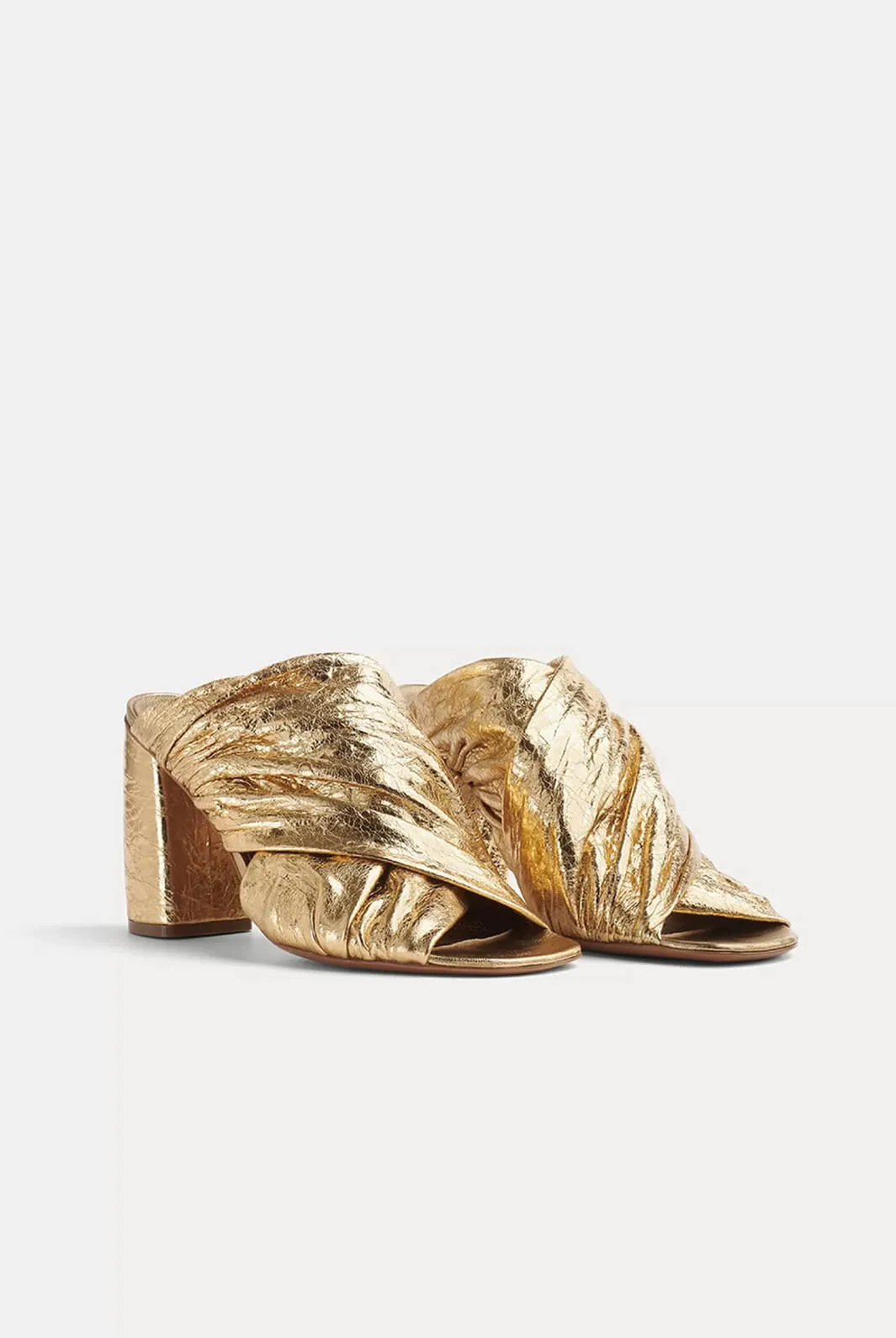Heeled sandal in lamé calfskin
