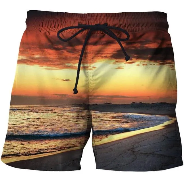 Loose Elastic Waist Men T Shorts Quick Dry Bodybuilding Breathable 3D Printer Clothing Short Summer Coconut Palm Tree Beach Male
