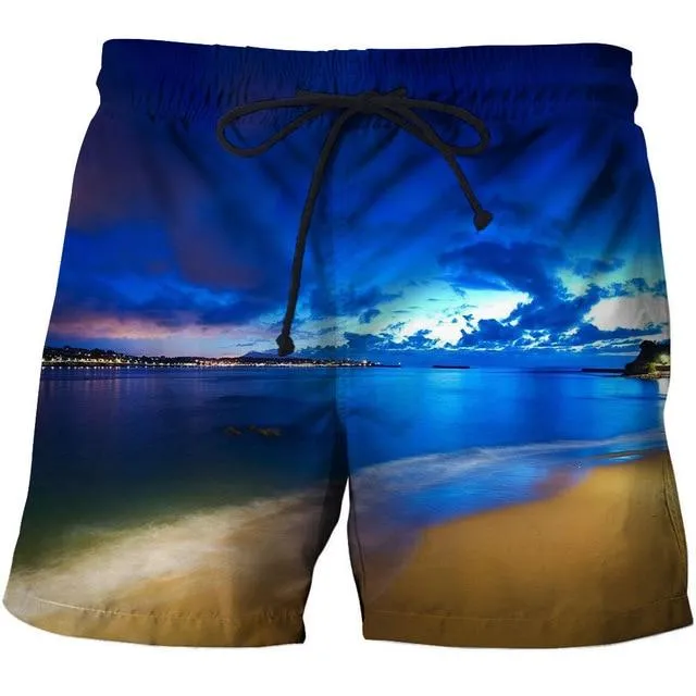 Loose Elastic Waist Men T Shorts Quick Dry Bodybuilding Breathable 3D Printer Clothing Short Summer Coconut Palm Tree Beach Male