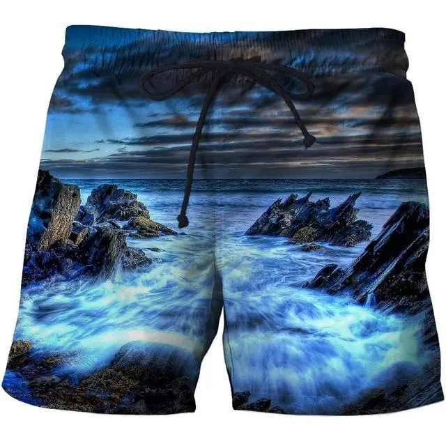 Loose Elastic Waist Men T Shorts Quick Dry Bodybuilding Breathable 3D Printer Clothing Short Summer Coconut Palm Tree Beach Male