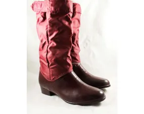 Size 9 Cranberry Boots - Unworn Maroon Waterproof Rubber & Canvas - Utilitarian 1960s Preppy Fleece Lined Boot - NOS 60s 70s Deadstock