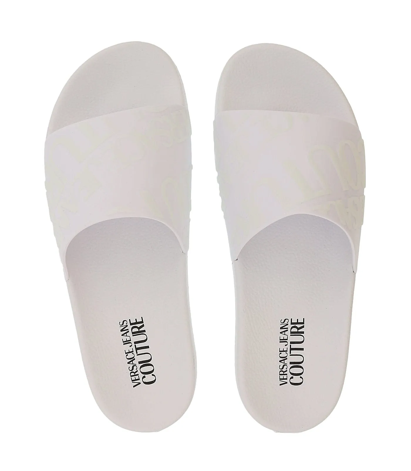 Versace Jeans Couture White Signature Embossed  Pool Slide-