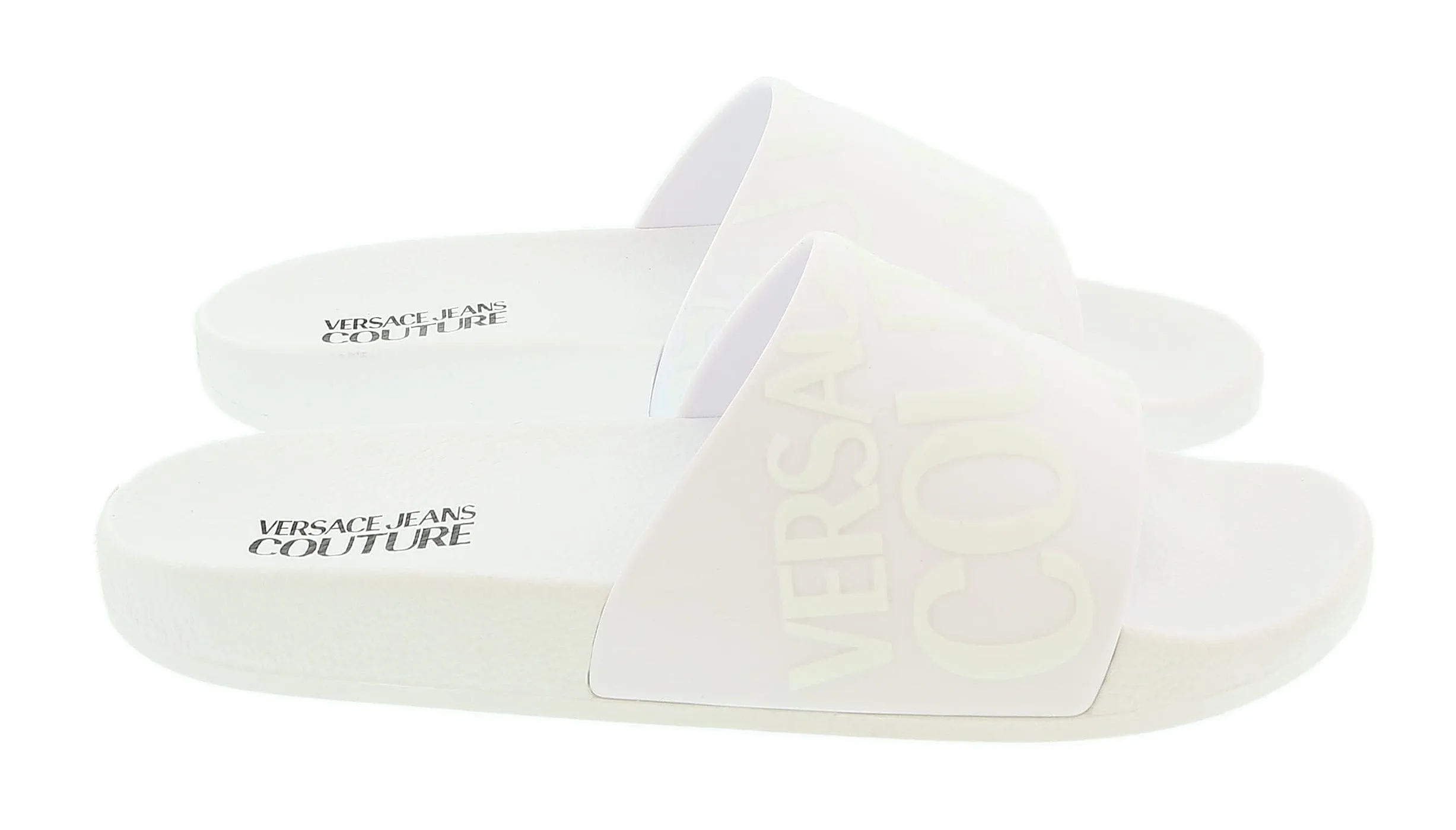 Versace Jeans Couture White Signature Embossed  Pool Slide-