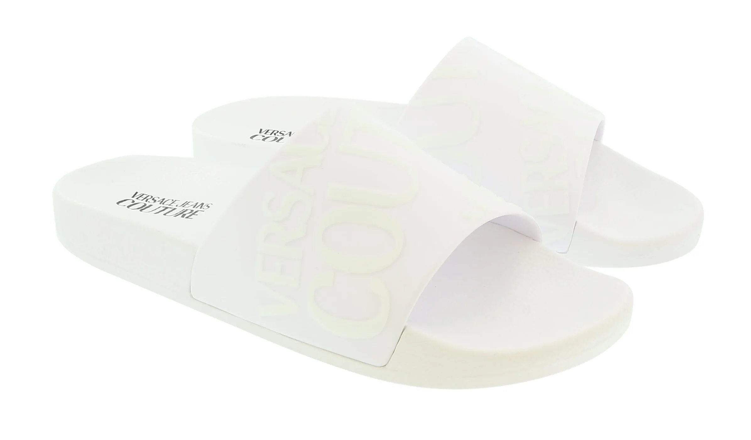 Versace Jeans Couture White Signature Embossed  Pool Slide-